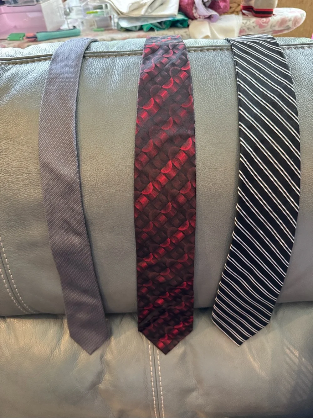 Izod Red and Black Woven Pattern Men's Tie, Van Heusen Tie, and 1 other tie